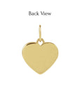 Back view of a heart shaped paw print charm in 14K yellow gold engraved plain by Camille Jewelry