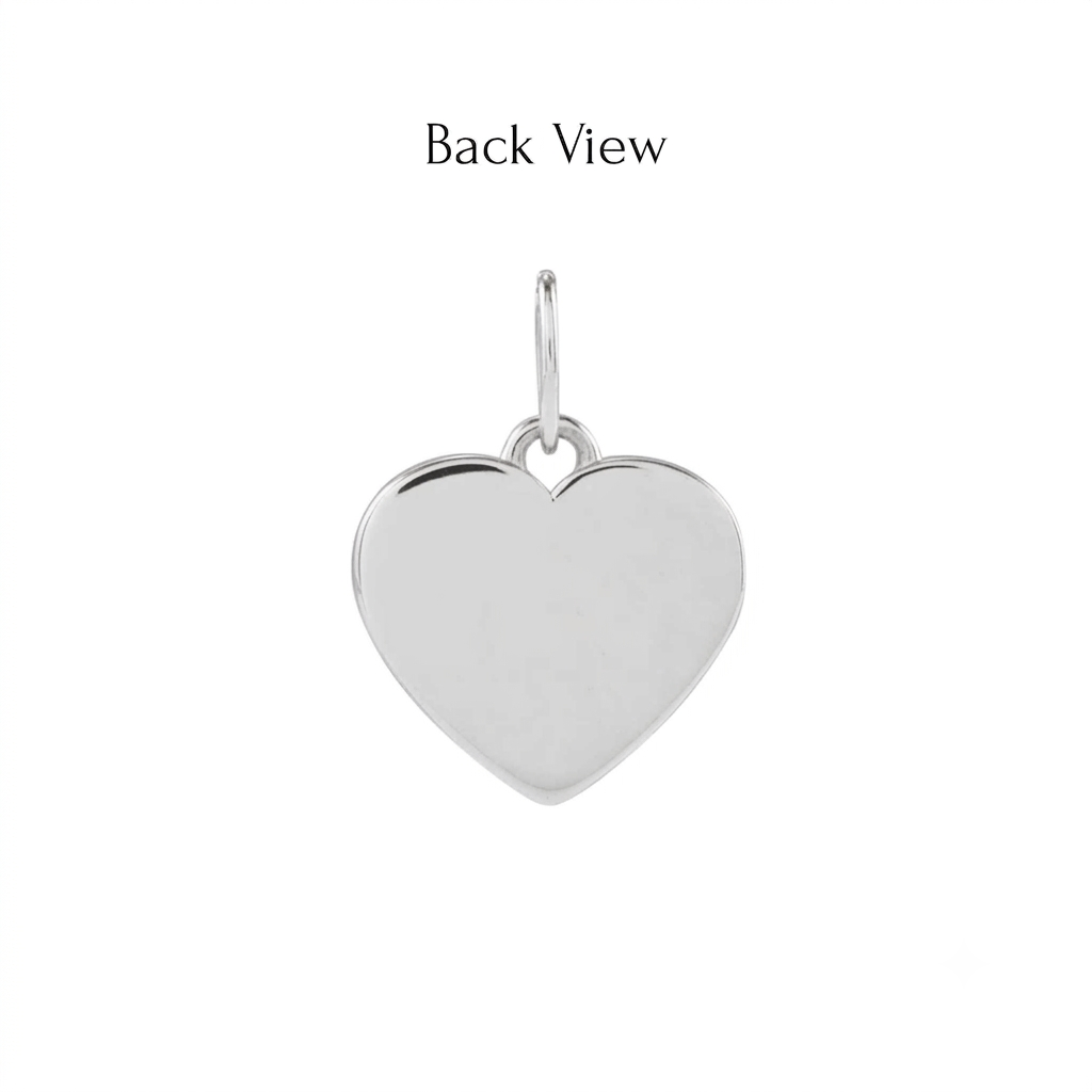 Back view of a heart shaped paw print charm in 14K yellow gold plain by Camille Jewelry