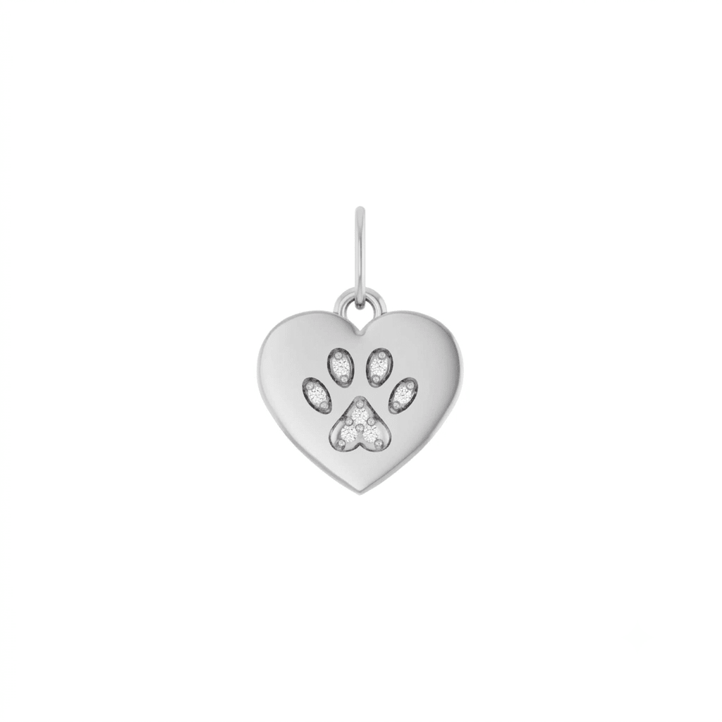 Paw Print Charm with Natural Diamonds in Solid 14K Gold - Camille Jewelry