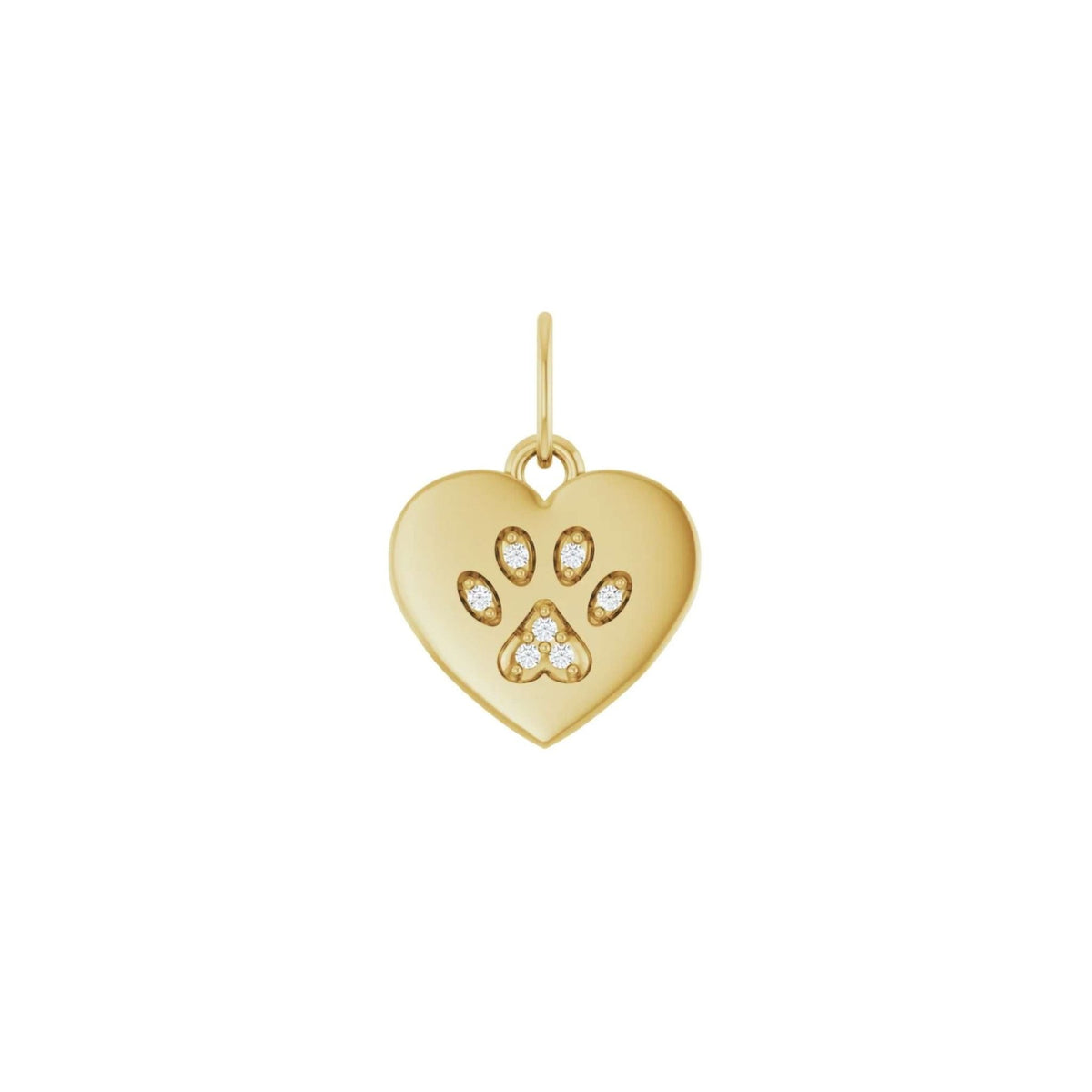 Paw Print Charm with Natural Diamonds in Solid 14K Gold - Camille Jewelry