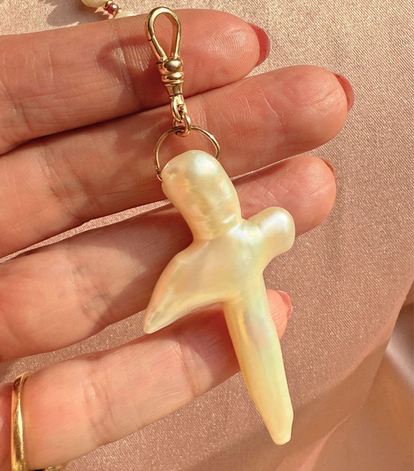 Pearl Cross Charm – Gold - Filled Swivel Connector Necklace Add - On - Camille Jewelry