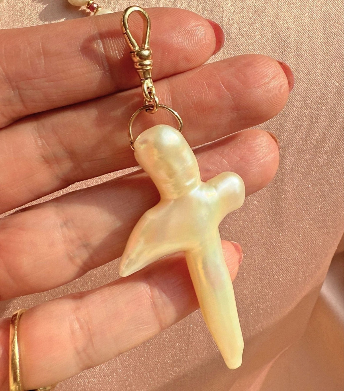 Pearl Cross Charm – Gold-Filled Swivel Connector Necklace Add-On - Camille Jewelry