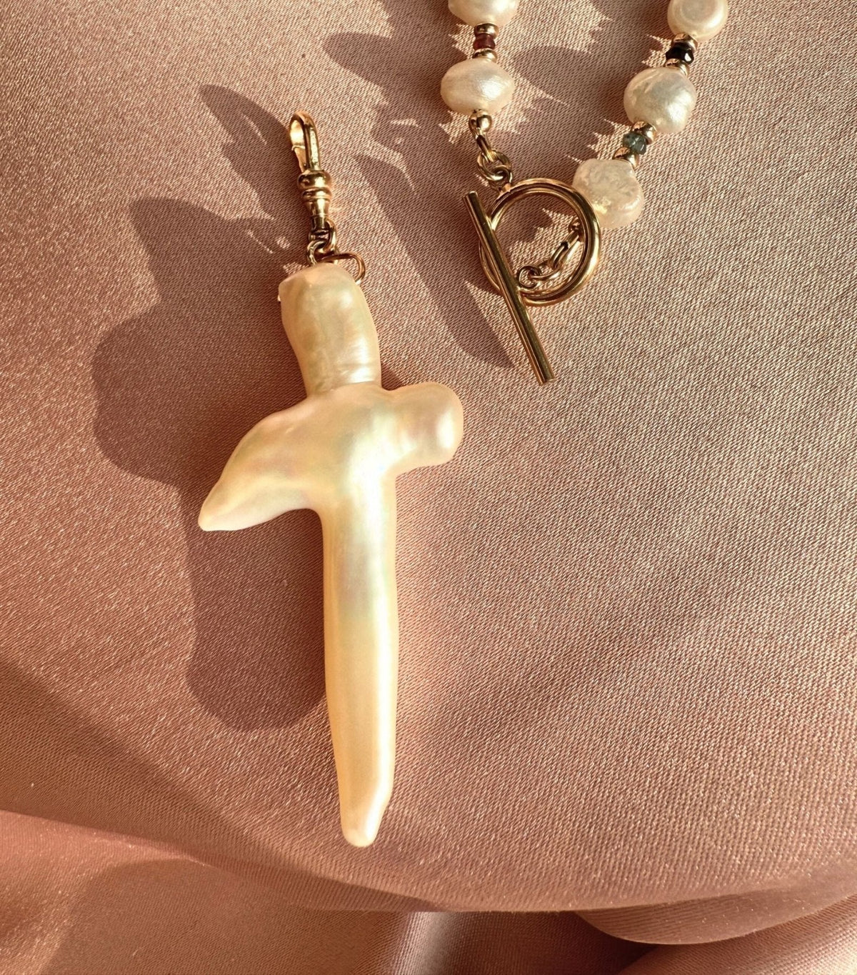 Pearl Cross Charm – Gold-Filled Swivel Connector Necklace Add-On - Camille Jewelry