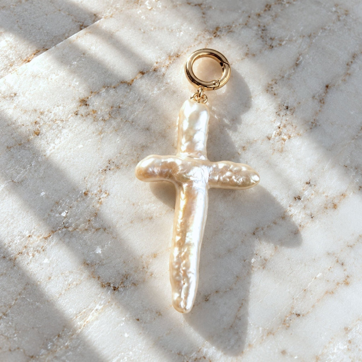 Pearl Cross Charm in 14K Gold Filled Clasp - Camille Jewelry