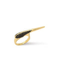 Phoenix Beak Crossover Ring with black spinel gemstones displaayed on a white background- Camille Jewelry
