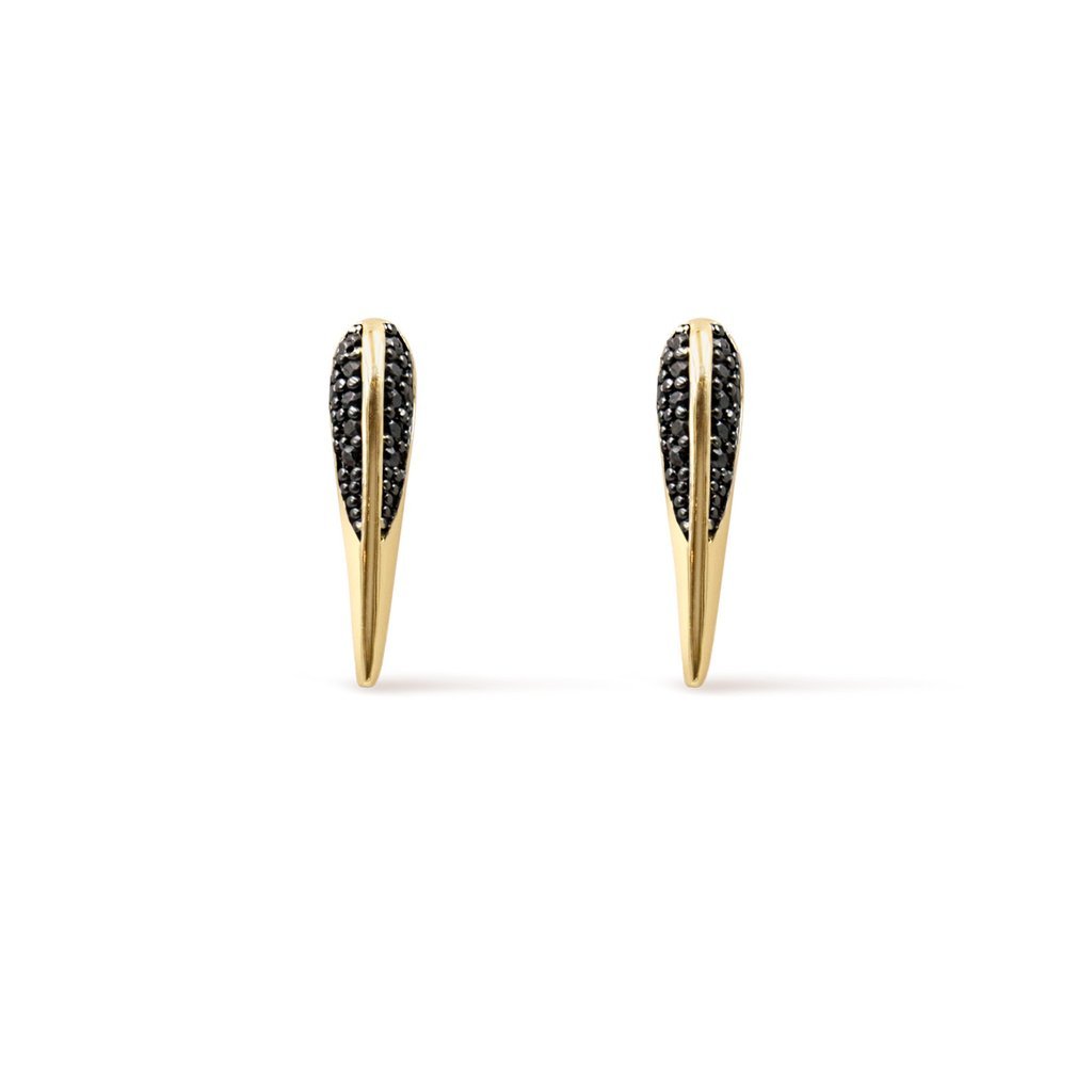 Phoenix Bird Beak Black Spinel Stud Earrings On a white background- Camille Jewelry