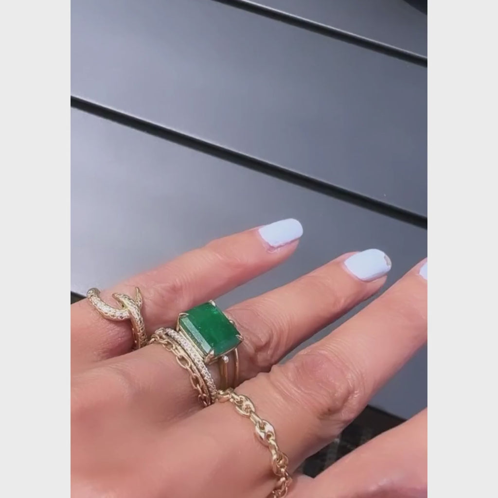 Flexible gold mariner link chain style ring displayed with other gold rings | Camille Jewelry