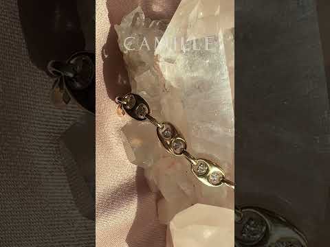Video of Mariner Bracelet in 14K yellow gold with 1 CTW lab-grown diamonds, mariner link fine jewelry design by Camille Jewelry, showing sparkle and movement.