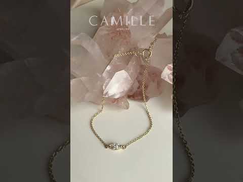 Video of Marquise Diamond Bracelet in gold with 1/4 CTW lab-grown diamonds, dainty fine jewelry design by Camille Jewelry, showing sparkle and movement.