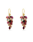 Rainbow Tourmaline Cluster Gold Earrings On White Background- Camille Jewelry