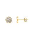 Round Pave diamond stud earrings on a white background by Camille Jewelry