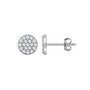 14K white gold Round Pavé Diamond Earrings in 14K white gold on a white background by Camille Jewelry