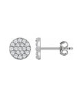 14K white gold Round Pavé Diamond Earrings in 14K white gold on a white background by Camille Jewelry