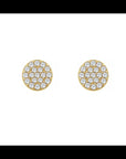 14K yellow gold Round Pavé Diamond Earrings on a white background by Camille Jewelry
