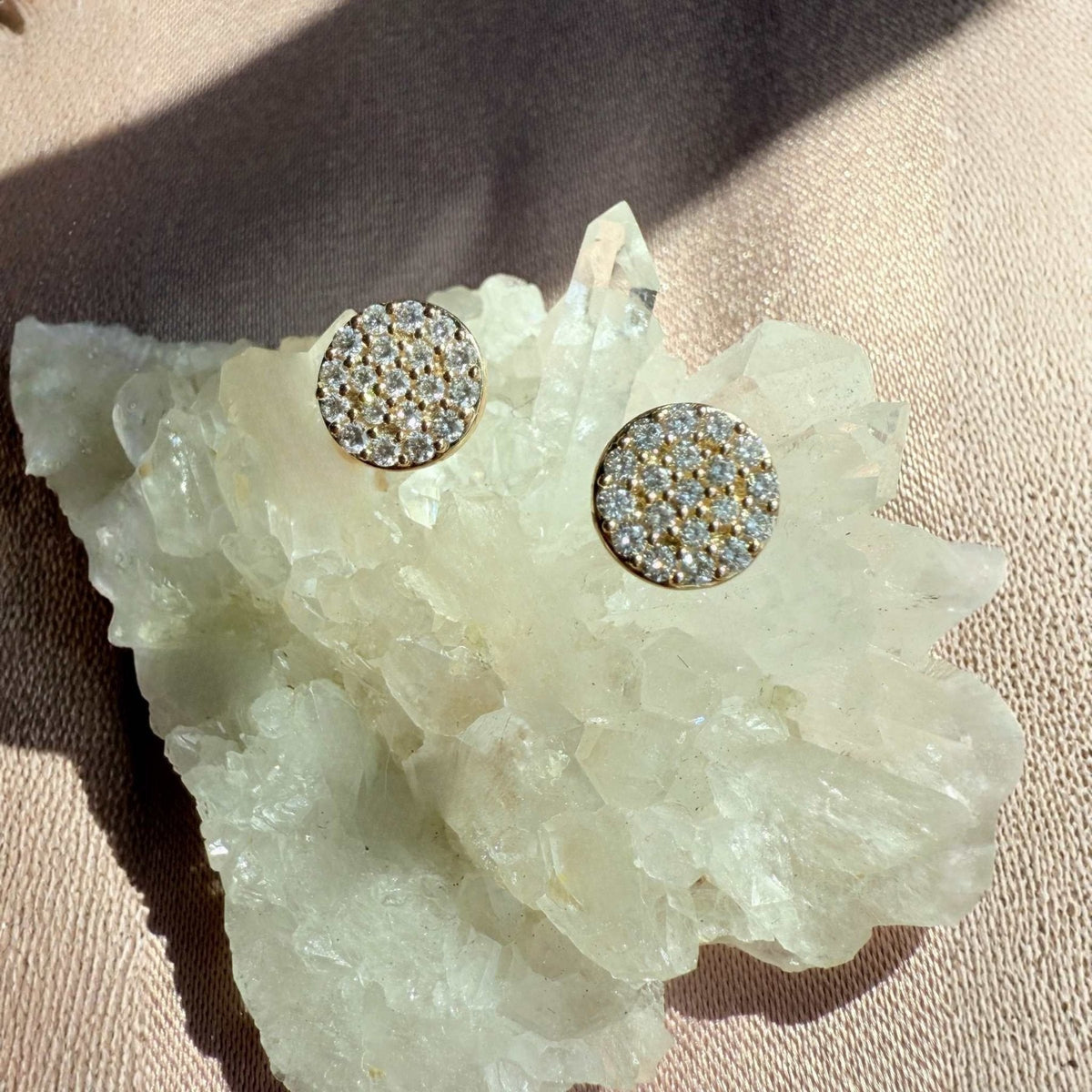 Round Pavé Diamond Stud Earrings in 14K Gold - Camille Jewelry