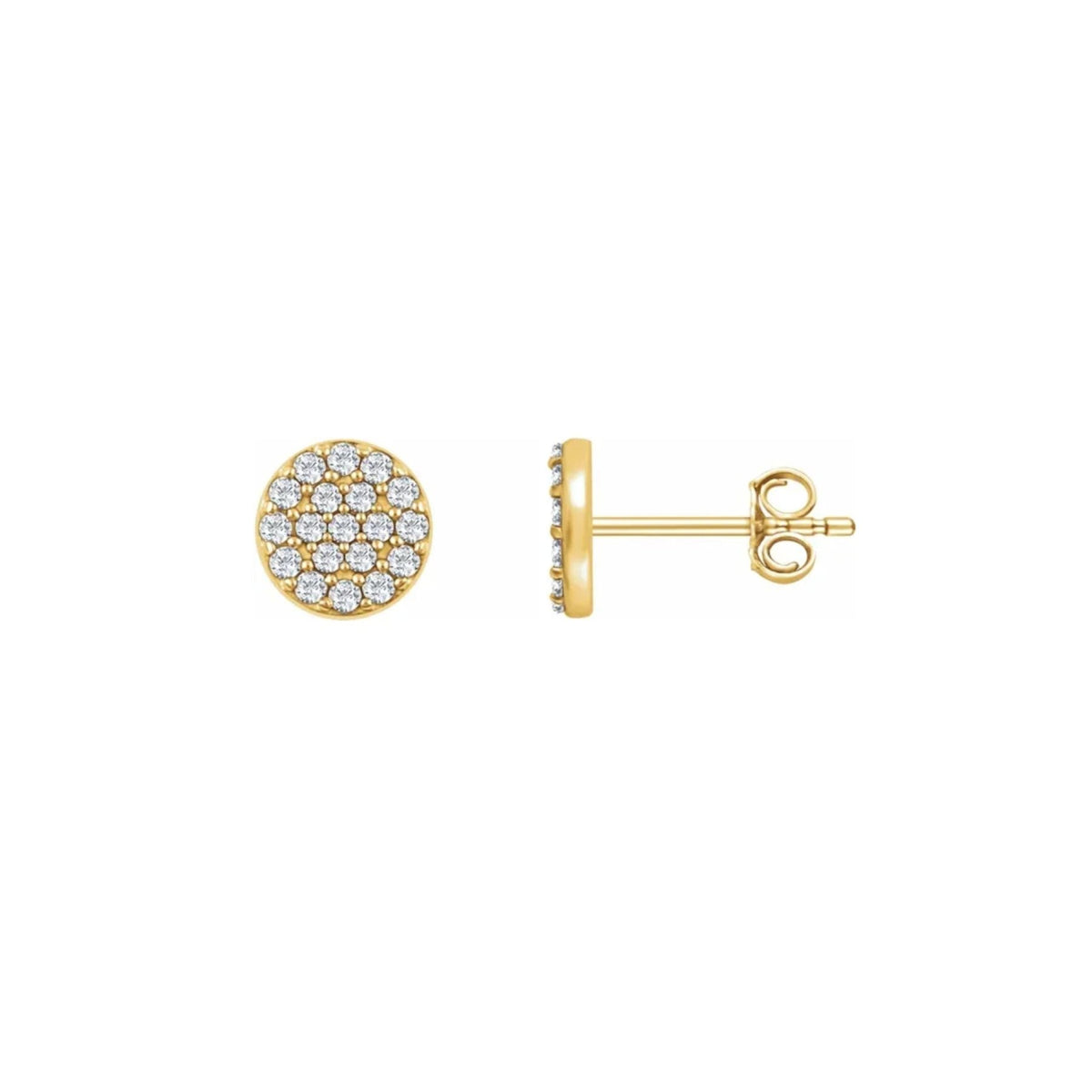 Round Pavé Diamond Stud Earrings in 14K Gold - Camille Jewelry