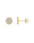 Round Pave diamond stud earrings on a white background by Camille Jewelry