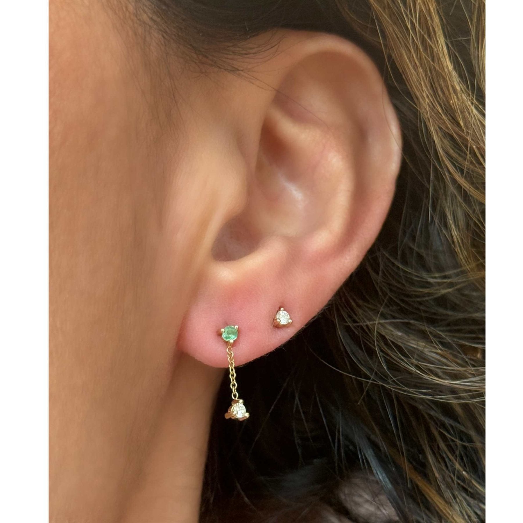 Round Tiny Diamond Earrings – Dainty 14K Gold Micro Studs - Camille Jewelry