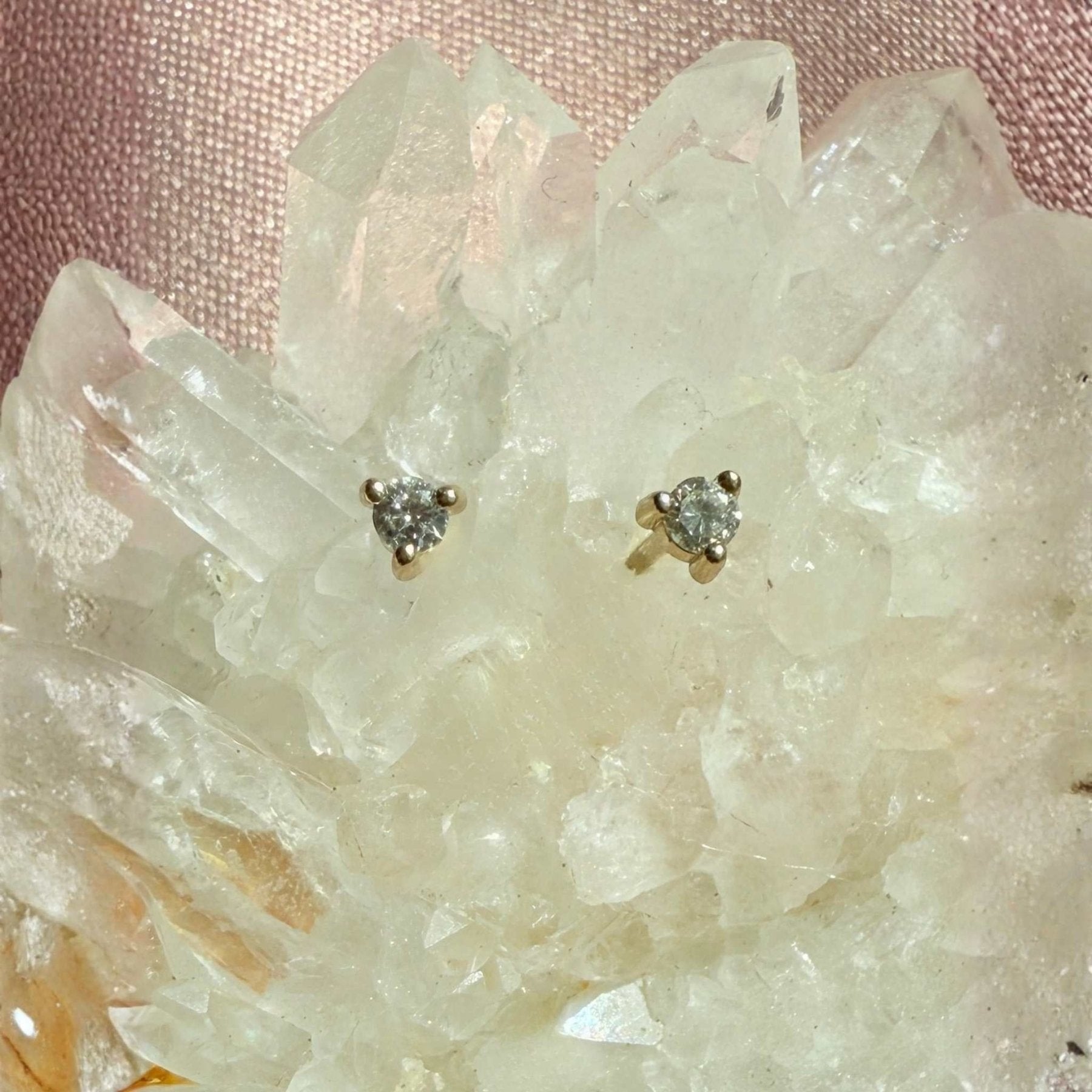 Round Tiny Diamond Earrings – Dainty 14K Gold Micro Studs - Camille Jewelry