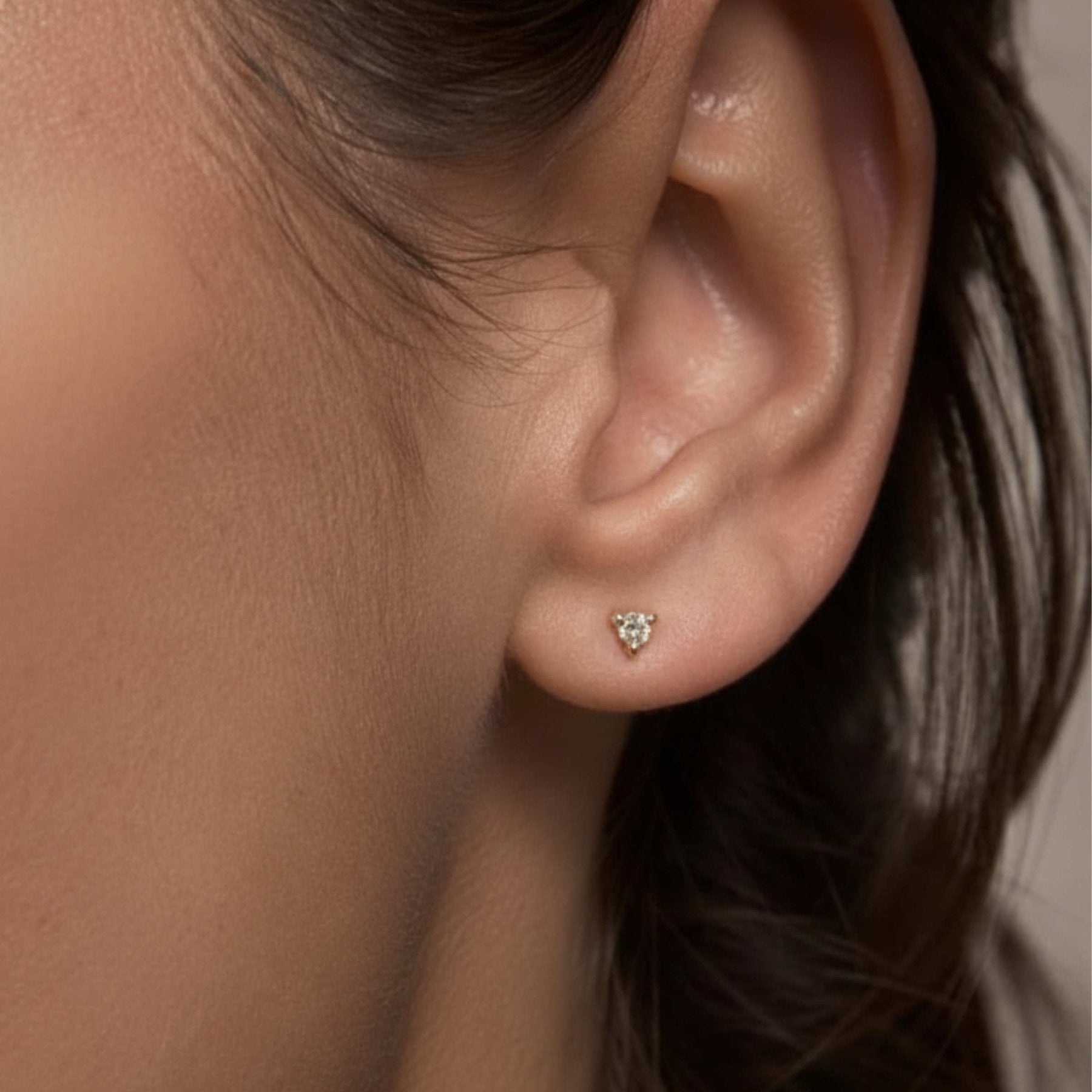 Round Tiny Diamond Earrings in Dainty 14K Gold Micro Studs - Camille Jewelry