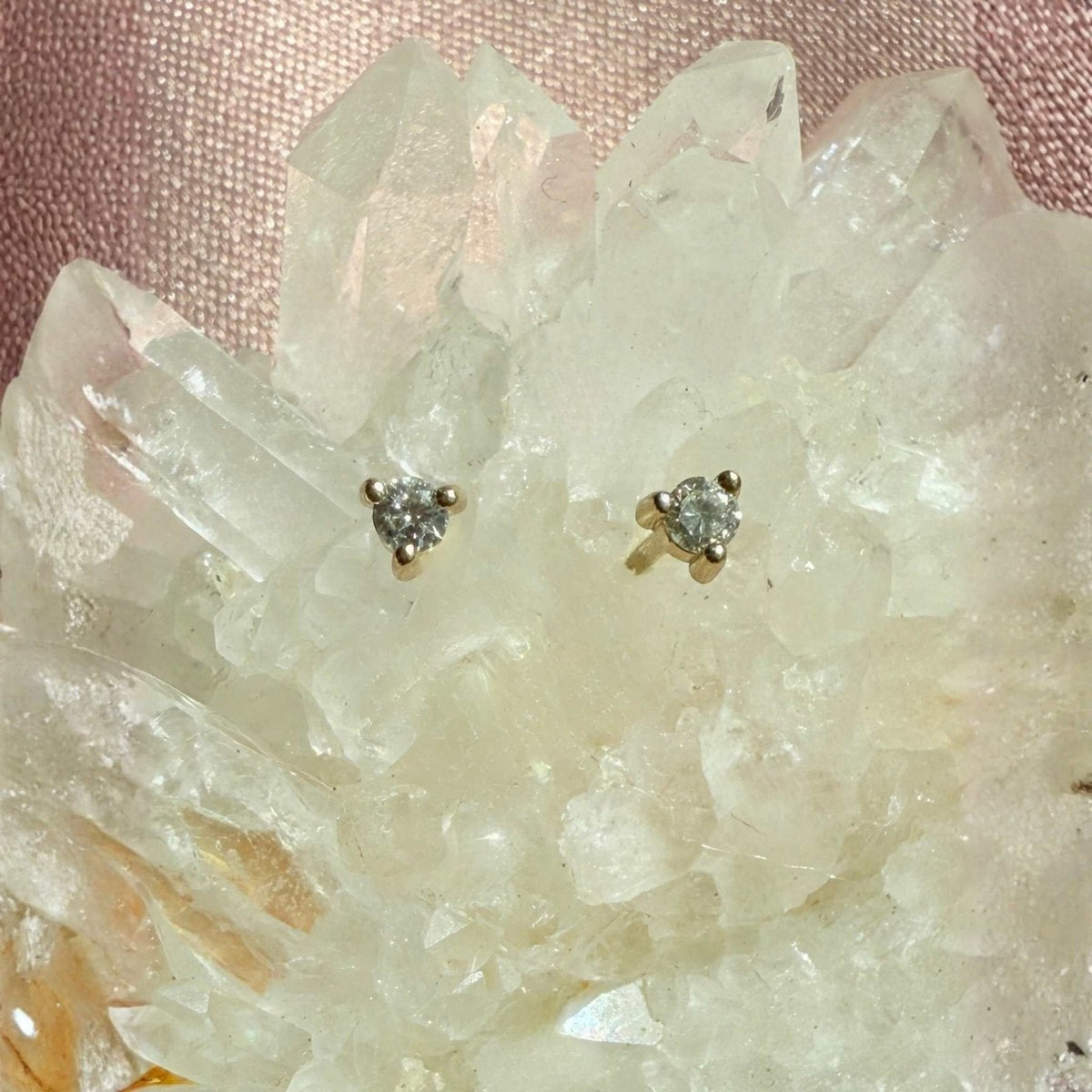 Round Tiny Diamond Earrings in Dainty 14K Gold Micro Studs - Camille Jewelry