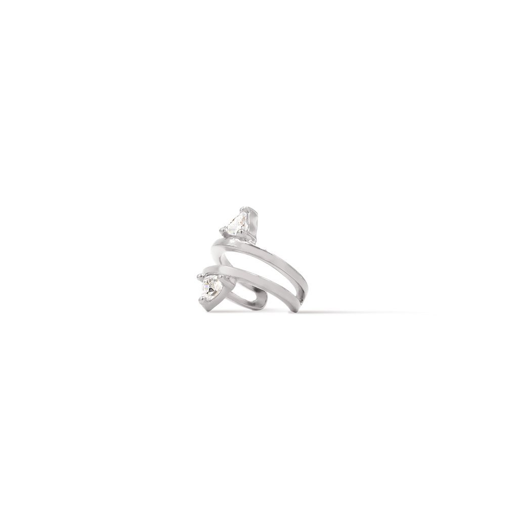 Sterling silver Double Trillion Ear Cuff on a white background– Semi-Fine Jewelry - Camille Jewelry