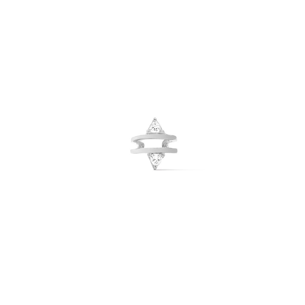 Sterling silver Double Trillion Ear Cuff on a white background– Semi-Fine Jewelry - Camille Jewelry