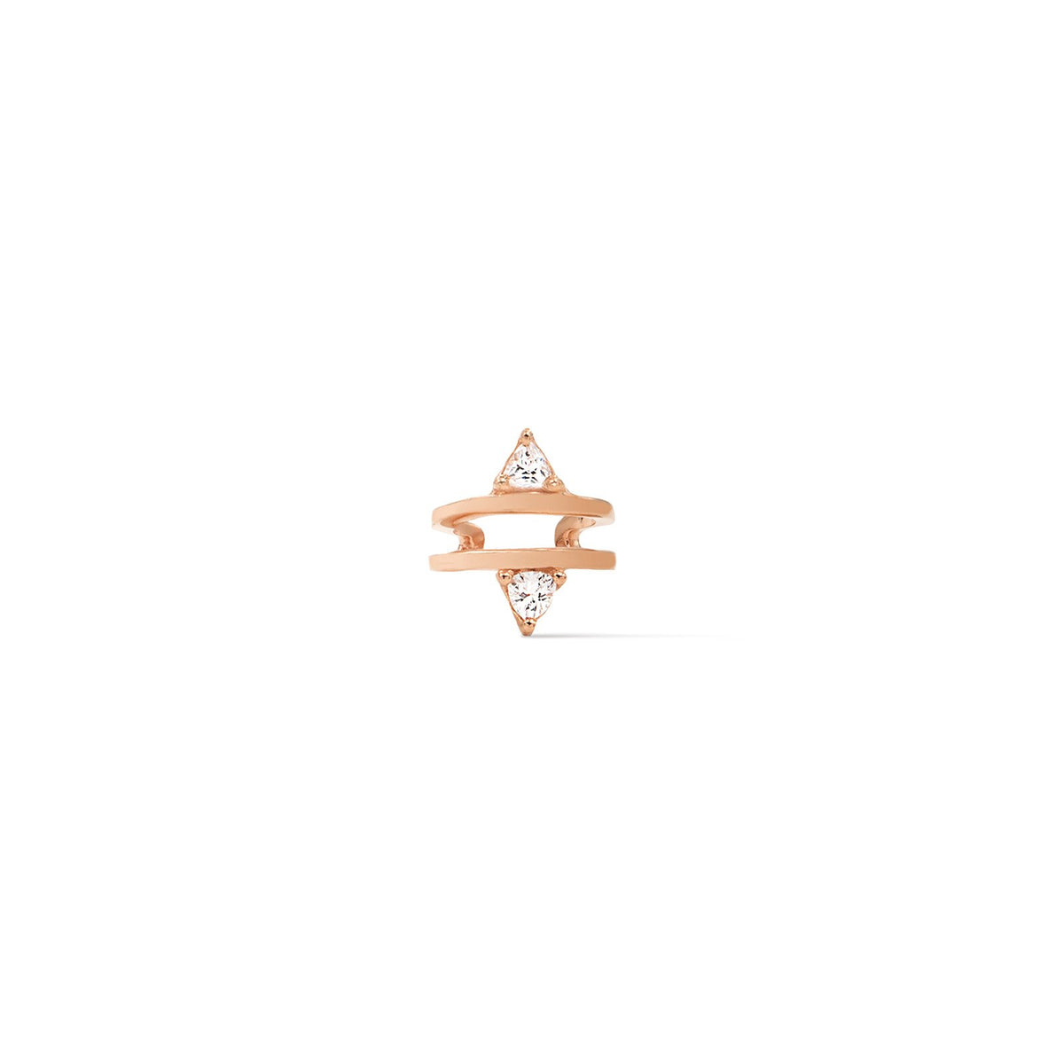 Rose Gold Vermeil Double Trillion Ear Cuff on a white background– Semi-Fine Jewelry - Camille Jewelry
