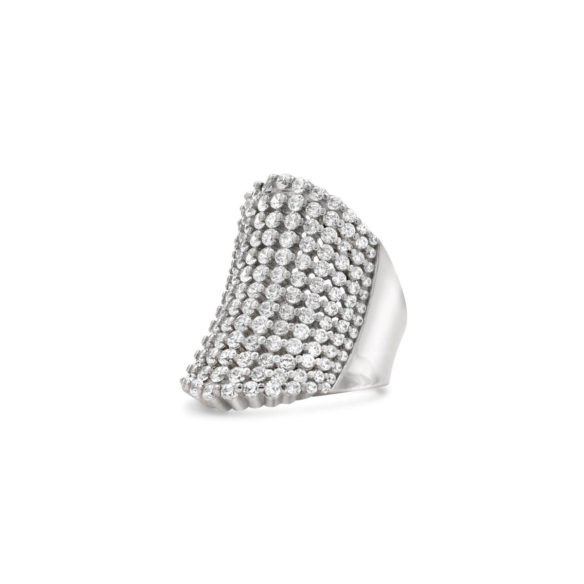 Silver Simulated Diamond Cocktail Ring on a white background– Luxury Statement Jewelry - Camille Jewelry