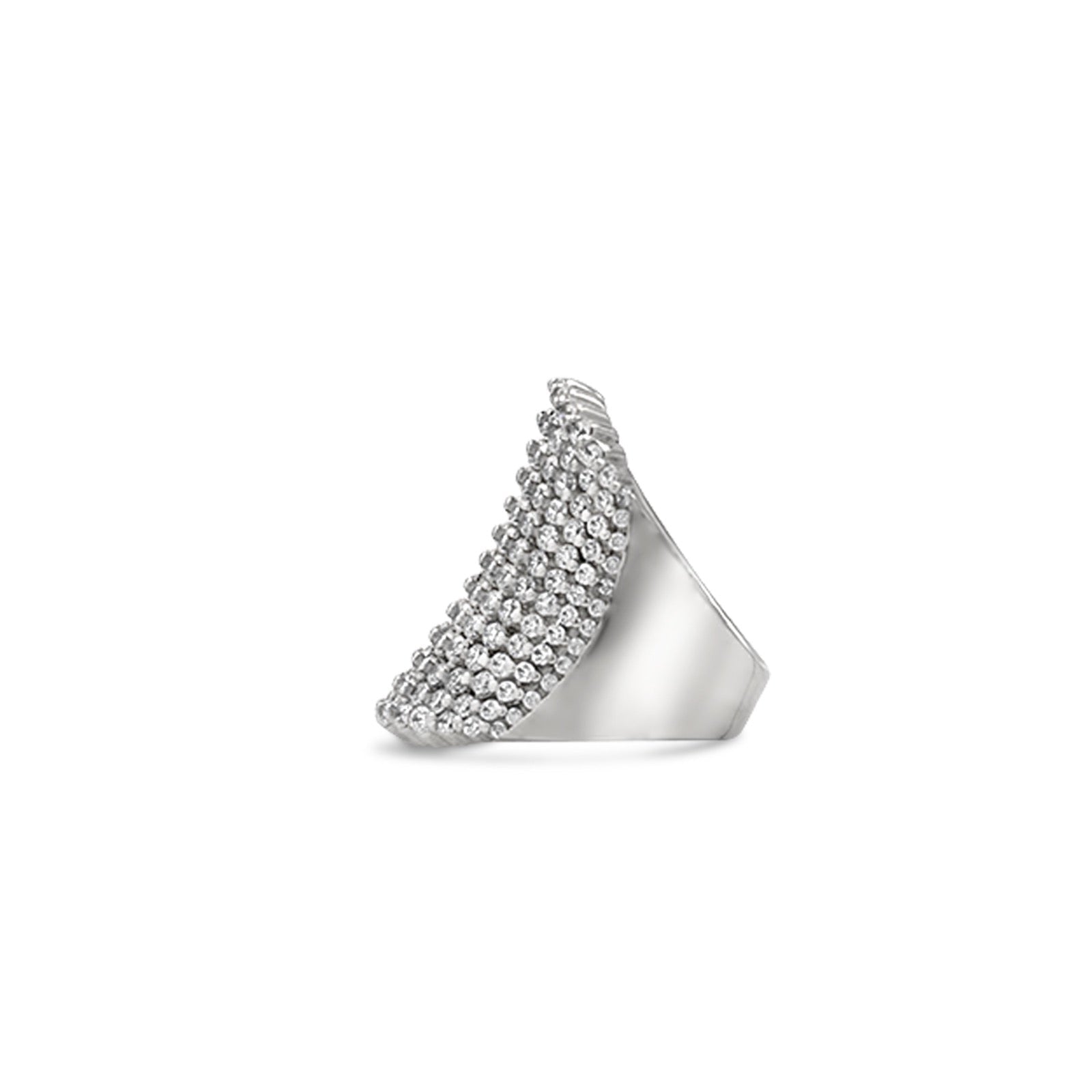 Silver Simulated Diamond Cocktail Ring side view on a white background– Luxury Statement Jewelry - Camille Jewelry
