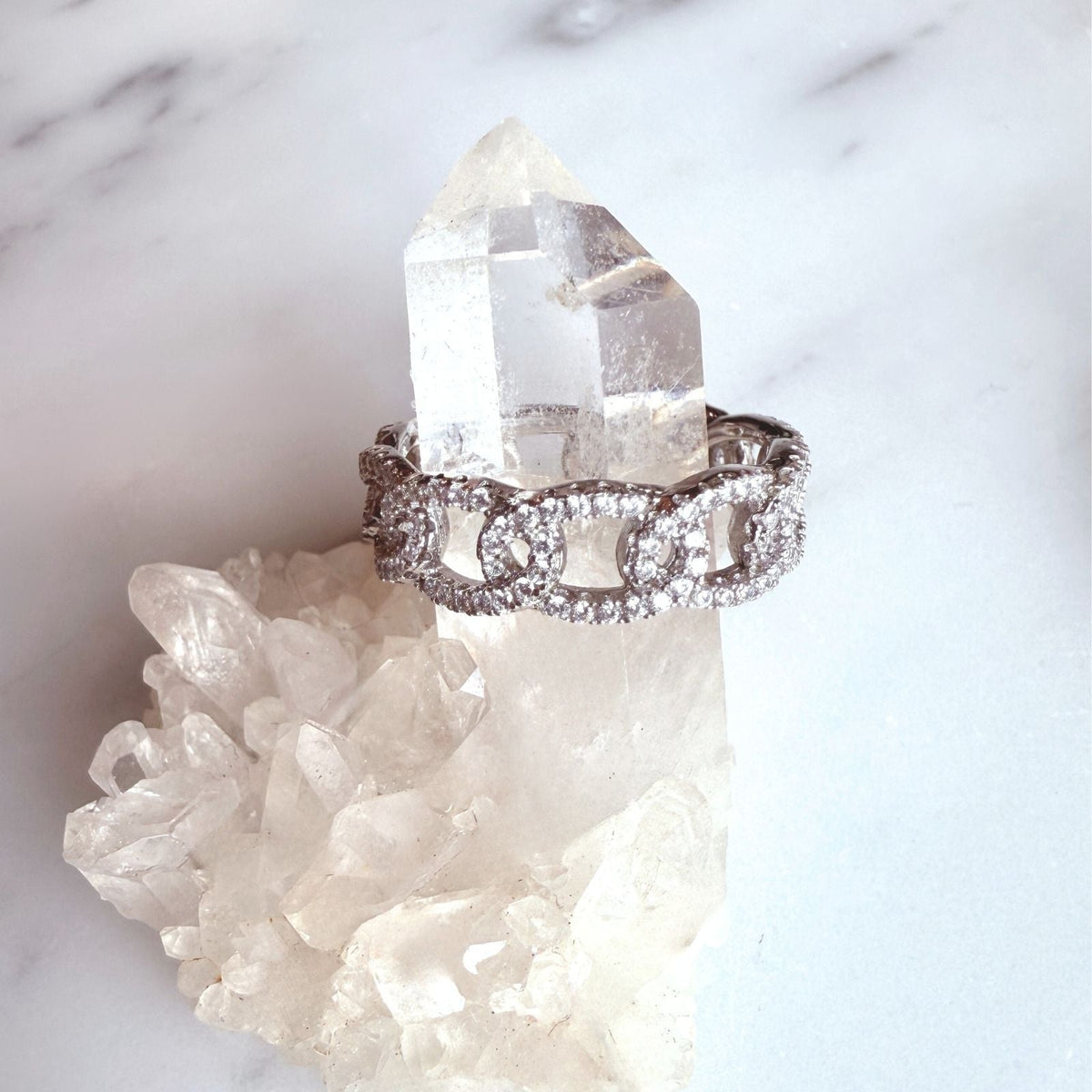 Silver Pavé Curb Chain Ring - Camille Jewelry