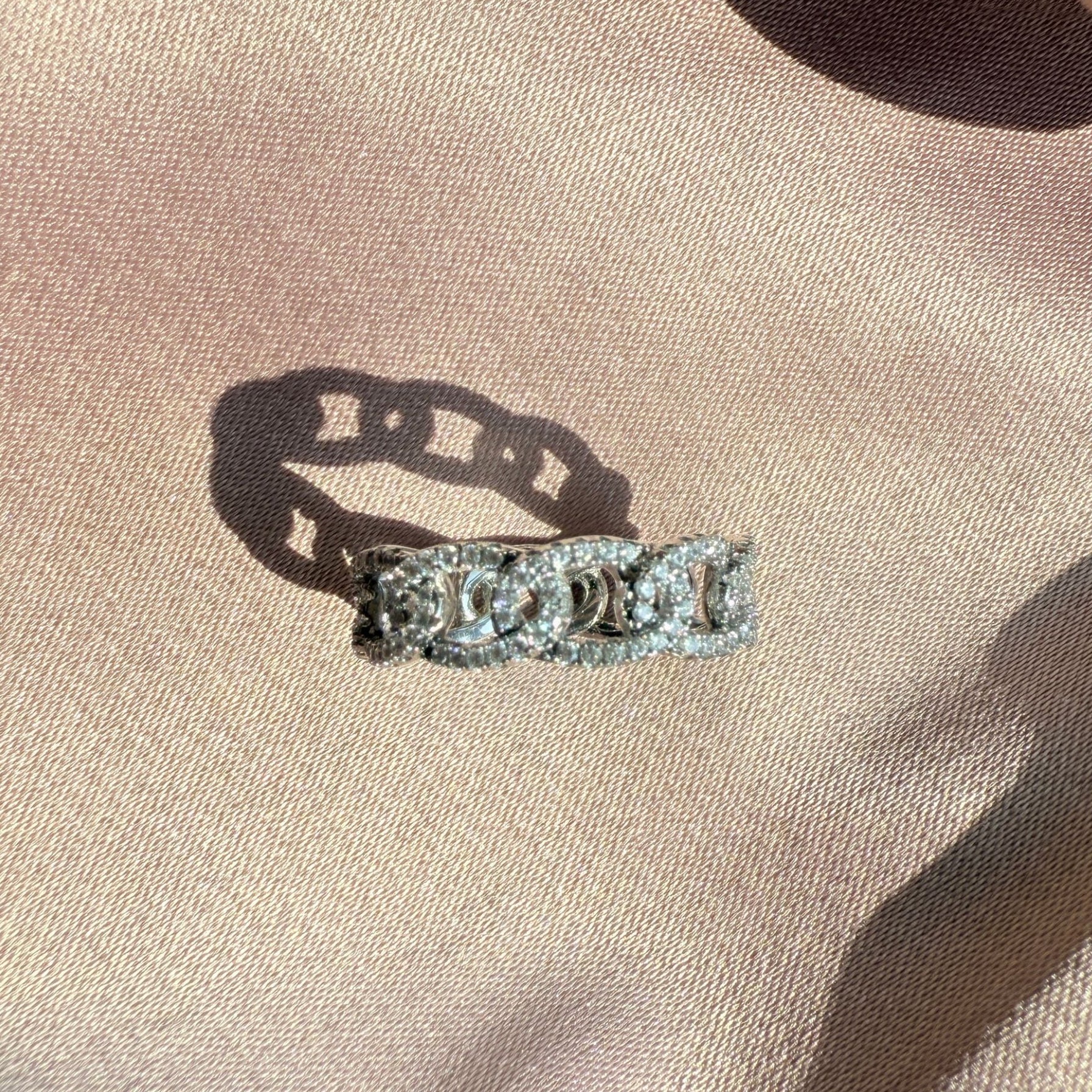 Silver Pavé Curb Chain Ring - Camille Jewelry