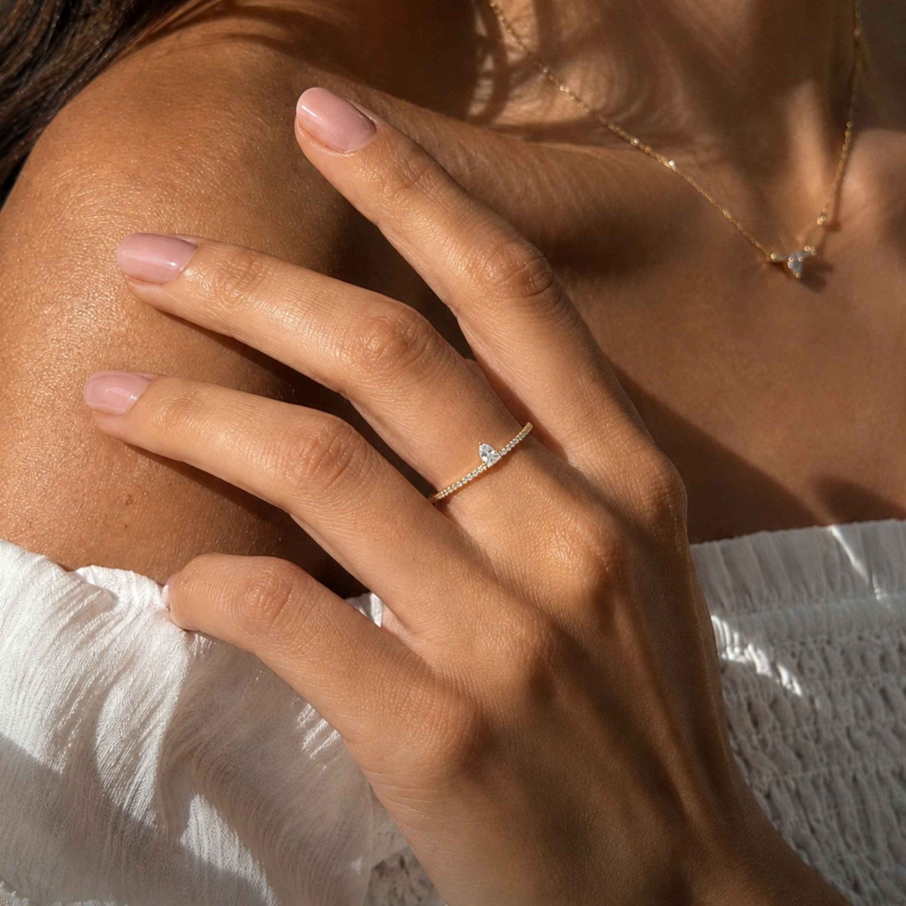 Skinny Trillion Pavé Stacking Ring in 18K Gold Vermeil - Camille Jewelry