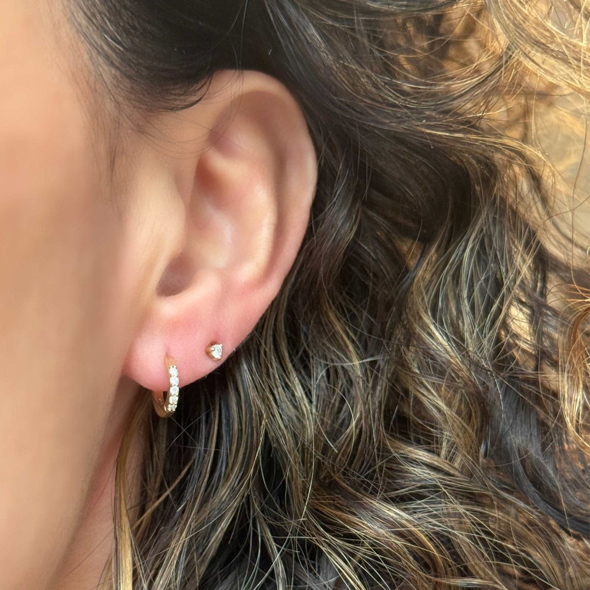 Small Diamond Hoop Earrings in Solid 14K Gold with Lab Created Diamonds - Camille Jewelry