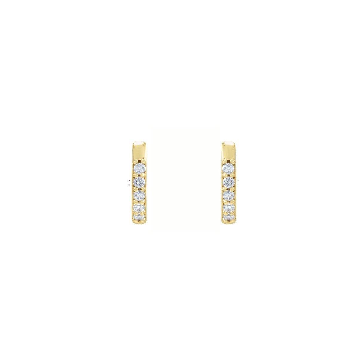 Front view of 14K yellow gold Small Diamond Hoop Earrings on a white background - Camille Jewelry