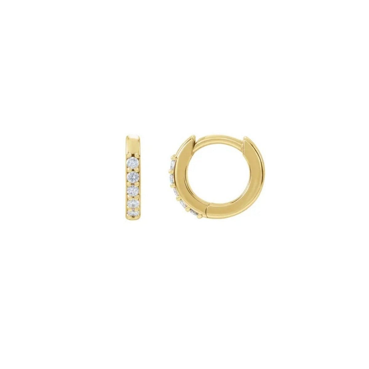 Small Diamond Hoop Earrings in Solid 14K Gold with Lab Created Diamonds - Camille Jewelry