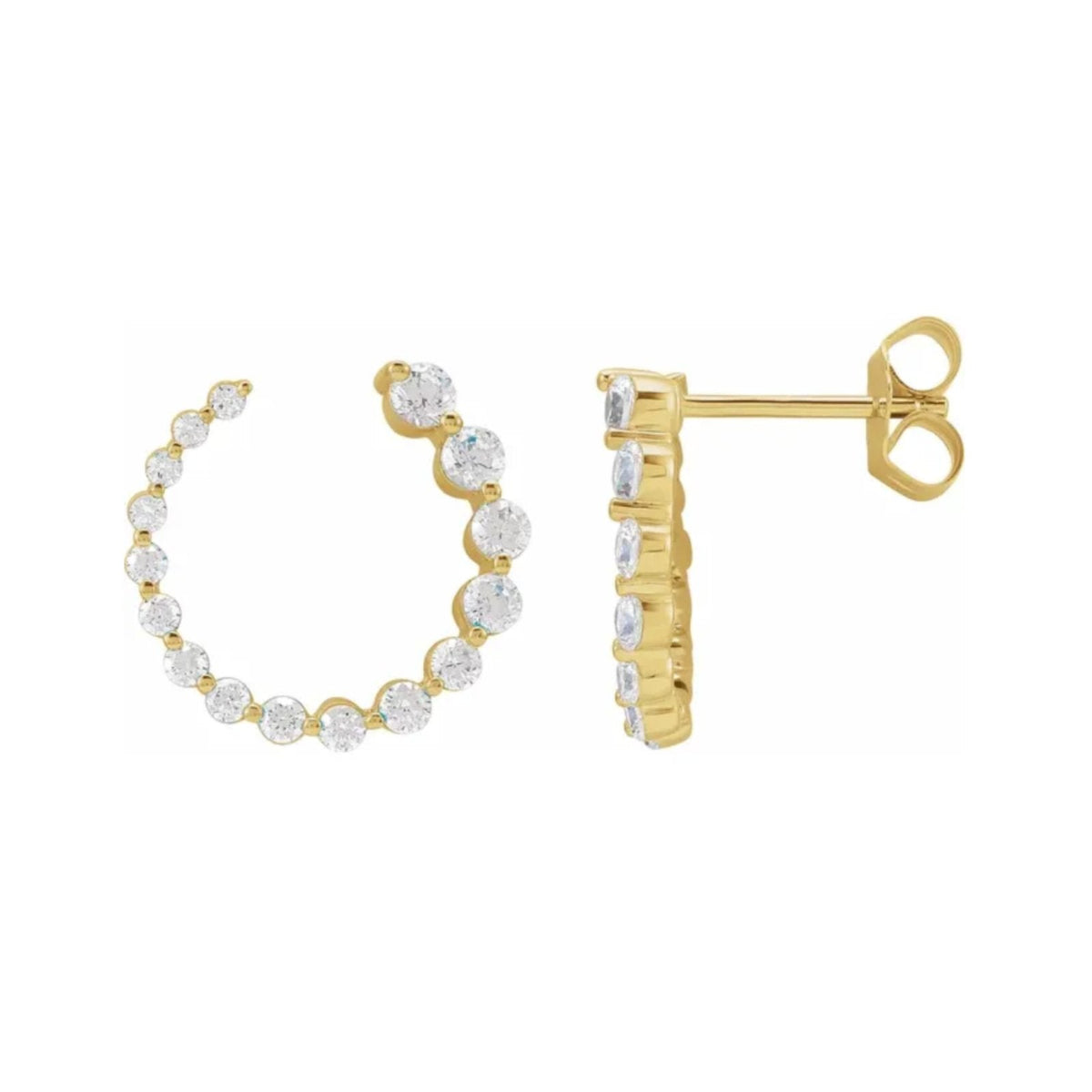 Diamond Hoop Earrings -14K yellow Gold Lab-Grown Fine Jewelry on a white background- Camille Jewelry