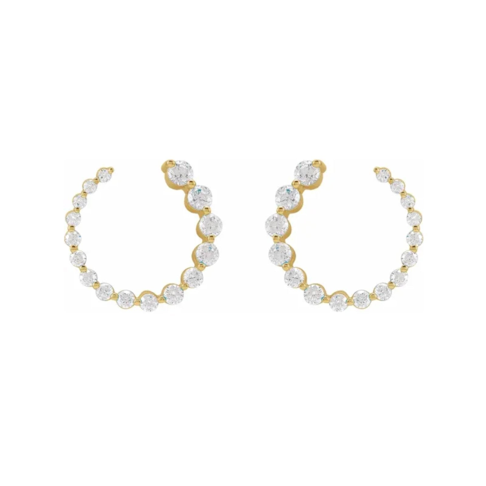 Small diamond hoop earrings in 14K yellow gold on a white background - Camille Jewelry