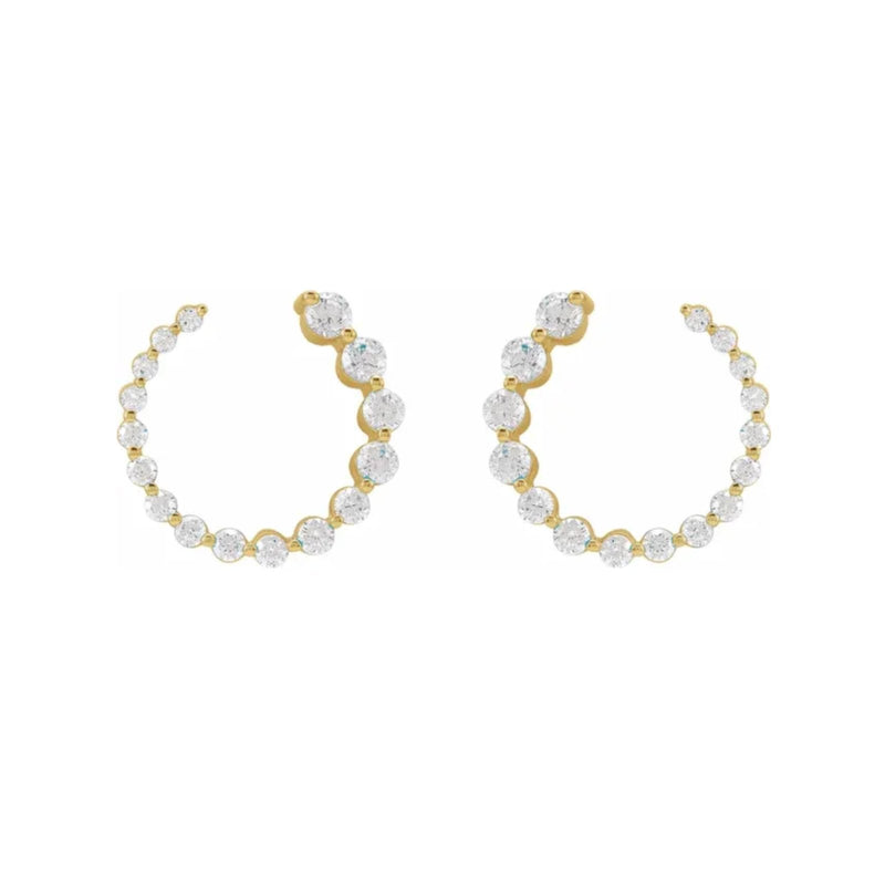 Small in and out diamond hoop earrings in solid 14K gold with lab grown diamonds, a gift for your wife by Camille Jewelry