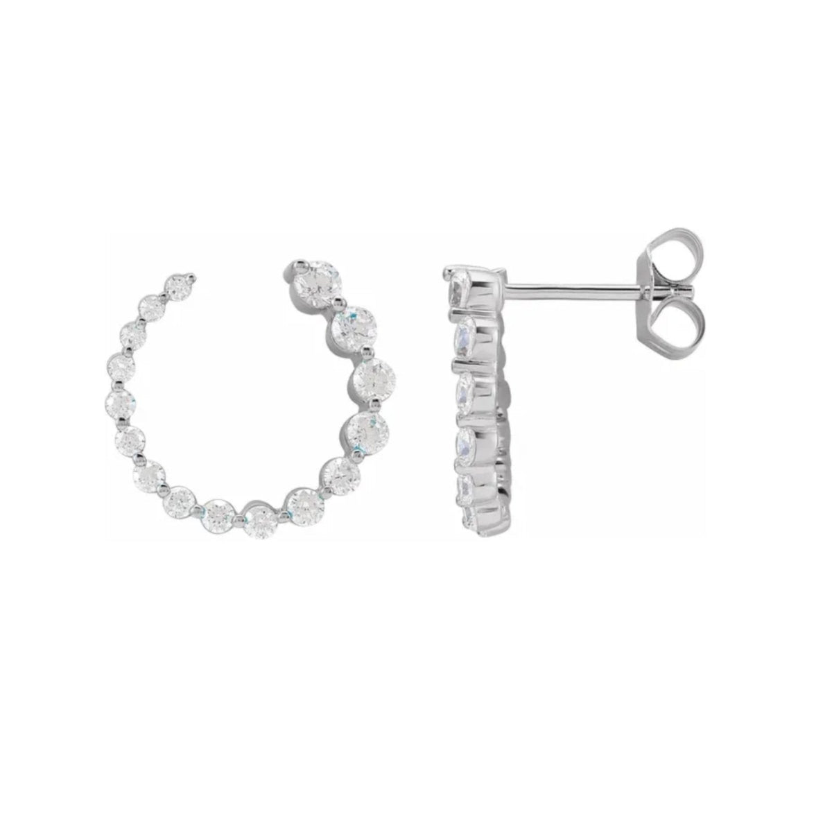 Diamond Hoop Earrings -14K white Gold Lab-Grown Fine Jewelry on a white background- Camille Jewelry