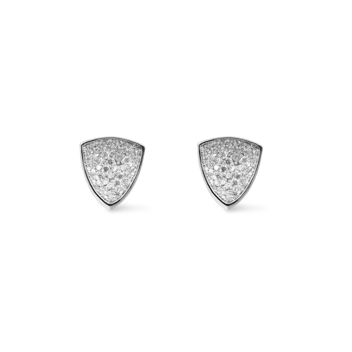 Trillion Silver Stud Earrings on a white background – Concave Pavé Sparkle - Camille Jewelry