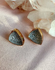 Statement Silver Earrings - Gold & Silver Concave Pave Studs - Camille Jewelry