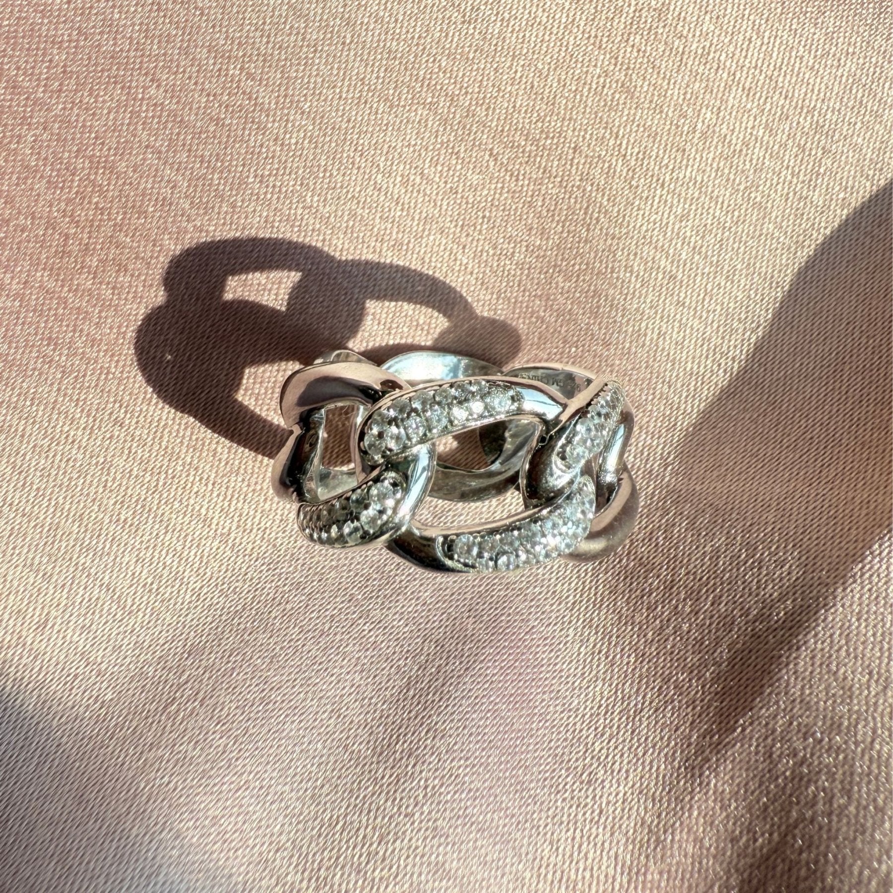 Sterling Silver Cuban Link Ring – Pavé Statement Jewelry - Camille Jewelry