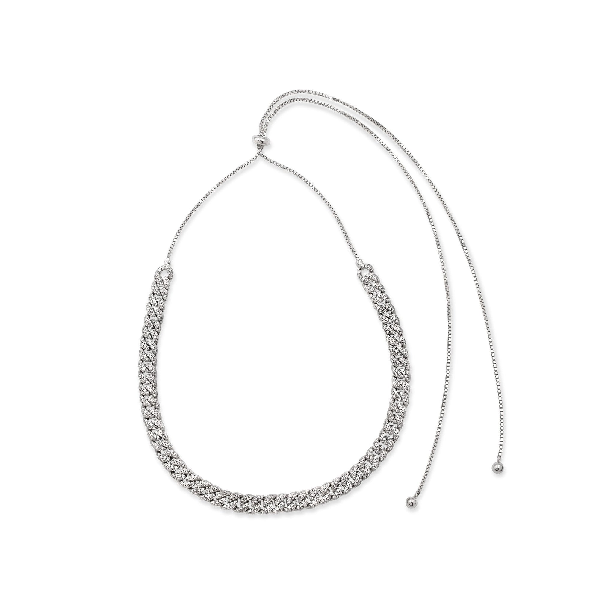 Curb Link Chain Necklace | Sterling Silver Pavé Adjustable – Camille ...