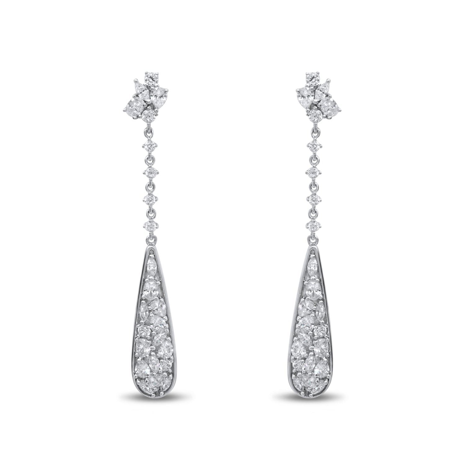 Sterling Silver Long Teardrop Stud Earrings on a white background- Camille Jewelry