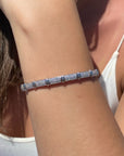 Sterling Silver Flexible Pave Bangle on models wrist- Camille Jewelry