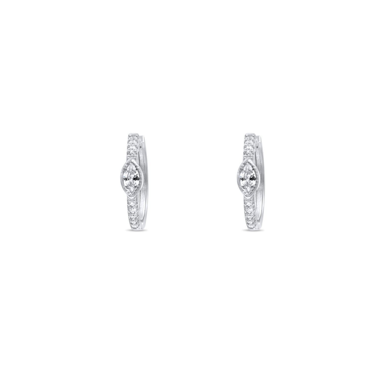 Sterling Silver - Marquise Pave Small Hoop Earrings - Camille Jewelry