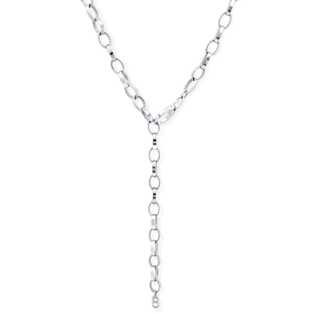 Sterling Silver Braided Texture Oval Link Necklace on a white backgrouond - Camille Jewelry