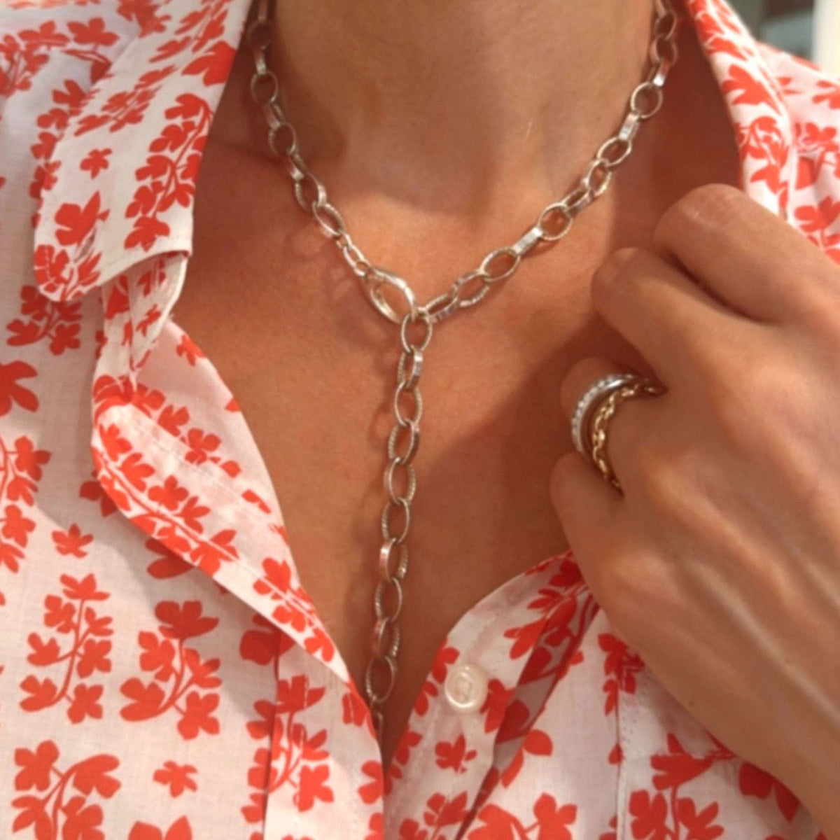 Sterling Silver Textured Link Necklace – Adjustable Modern Chain - Camille Jewelry