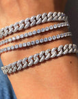 Sterling Silver Curb Pave Chain Link Bracelet on models arm- Camille Jewelry
